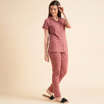 Peach-Coloured & White Floral Printed Pure Cotton Night Suits